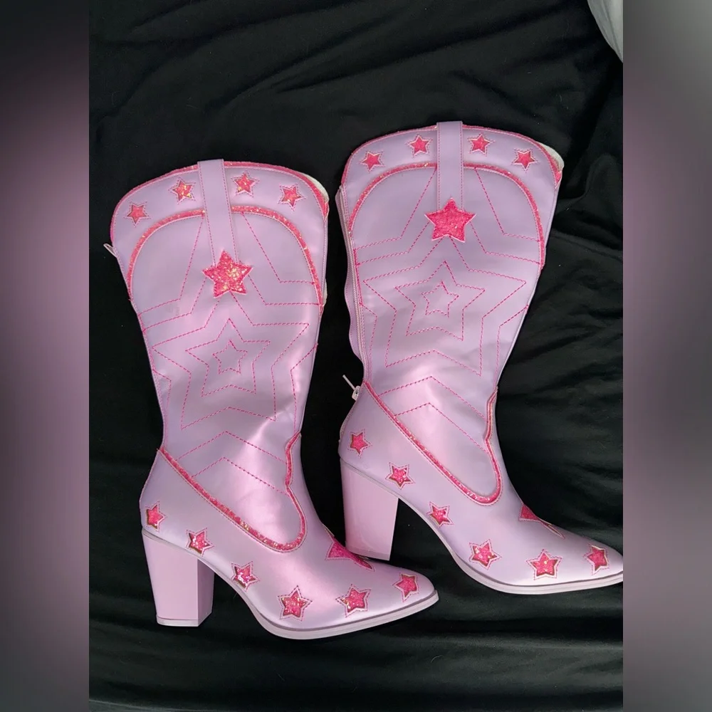 YRU Space Cowgirl - Pink Star Pearl Cowboy Boots - sz. 7 - Picture 2 of 4
